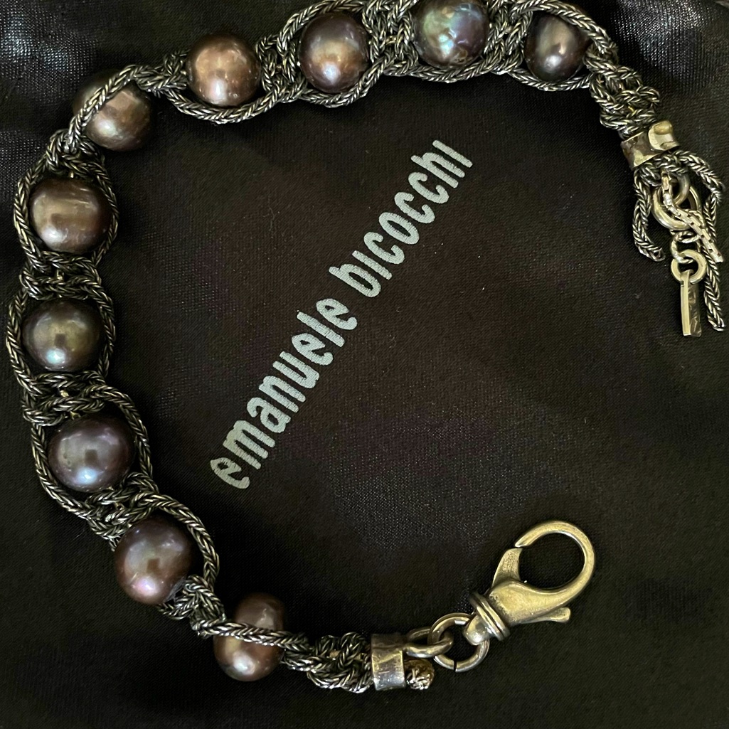 New Emanuele Bicocchi Made In Italy Pearl Braided Chain Sterling Silver Bracelet